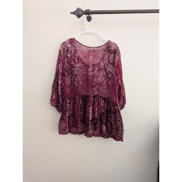 Knox Rose Velvet Burnout Top XL Burgundy Paisley Sheer Whimsigoth Boho Grunge - Picture 7 of 7